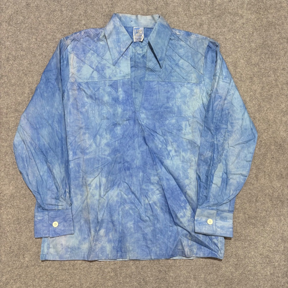 Vintage Fade Out by Youngbloods Blue Tie Dye Quilted Yoke Pullover Shirt Medium